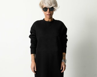 Long sleeve loose black dress Clearance