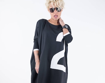 Black Extravagant Top, Oversize Sweater, Black Oversize Top