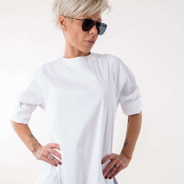 Chemise blanche, chemise en coton, tunique grande taille, t-shirt, haut blanc, tunique, chemisier blanc, haut blanc, vêtements femmes, chemise ample