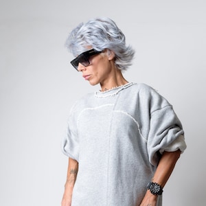 Grey Oversized Sweater, Asymmetric Long Blouse, Grey Loose Sweater, Jumper
