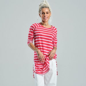 Red Striped Linen Top