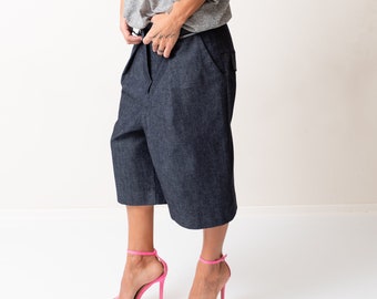 Loose Bottom Pants, Denim Loose Capri Pants, Drop Crotch Harem Pants