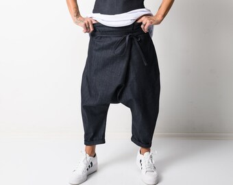 NEW Denim Elastic Waist PantsDenim Harem PantsDrop Crotch PantsCasual Wide Leg PantsDenim Maxi PantsDrawstring Waist PantsJean Pants