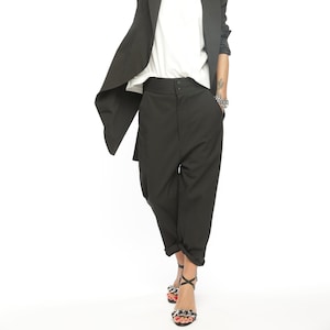 Black Cotton Blend Pants: Loose Fit, Side Pockets