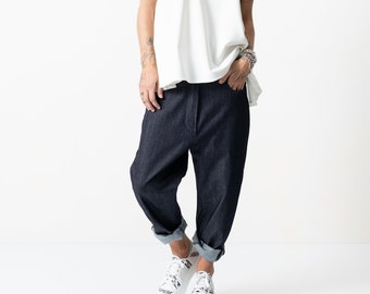 Women Denim Pants, Harem Loose Pants, Low Crotch Pants