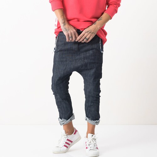 Blue Denim Pants, Loose Pants, Harem Pants, Women Jeans