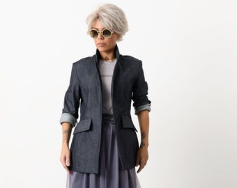 Woman Denim Jacket, Fitted Jacket with Long Sleeves
