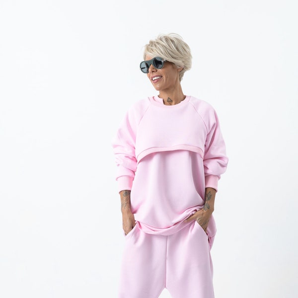 Frauen Trainingsanzug, Casual Pink Dreiteiliges Set, Activewear für Frauen