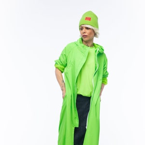 Neon Green Jacket Long Oversized Jacket With Big Hoodie - Etsy