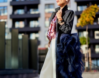 Denim Tulle Detail Blazer