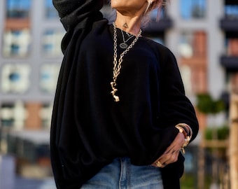 Black Oversized Sweater, Black Blouse, Women Knit top