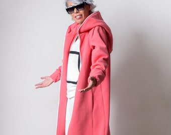 Extravagant Pink Warm Quilted Winter Asymmetric Hooded Coat