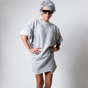 Grey Loose Sweater, Grey Oversized Sweater, Asymmetric Long Blouse, Jumper