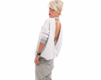 Woman Grey Blouse With Open Back