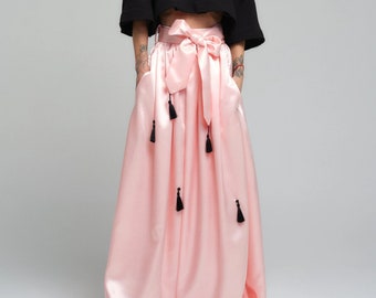 Pink Satin Flow Skirt