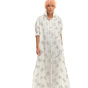 Handmade Striped Maxi Shirt Dress: Cotton Blend A-Line
