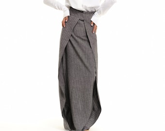 Layered Linen High-Waisted Maxi Skirt