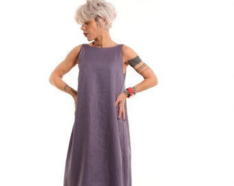 Mauve Open-Back Linen Dress