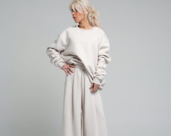 Soft Ecru Cotton Blend Loungewear Set