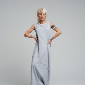 Handmade Grey Maxi Dress: Relaxed Sleeveless Cotton Blend