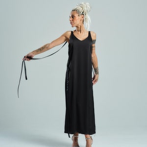 Tie-Detailed Black Midi Dress