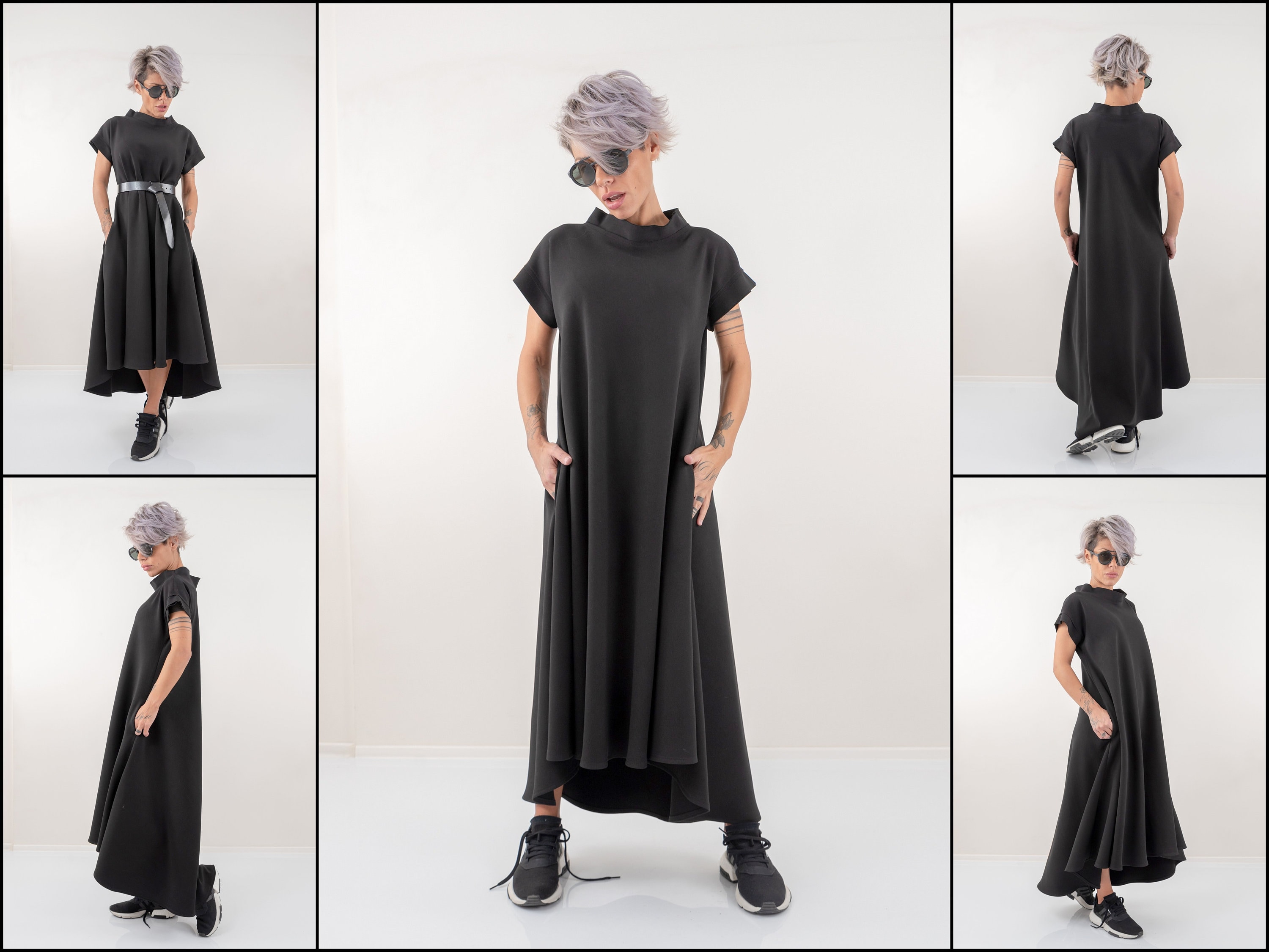 Autumn Winter Maxi Dress Black Kaftan Dress Side Pockets | Etsy