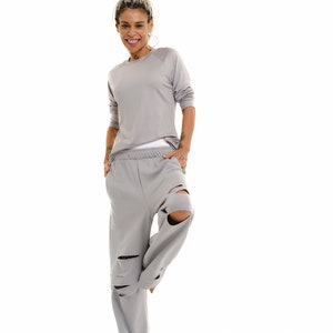 Grau Zerrissenes Sweatsuit Set Bild 2