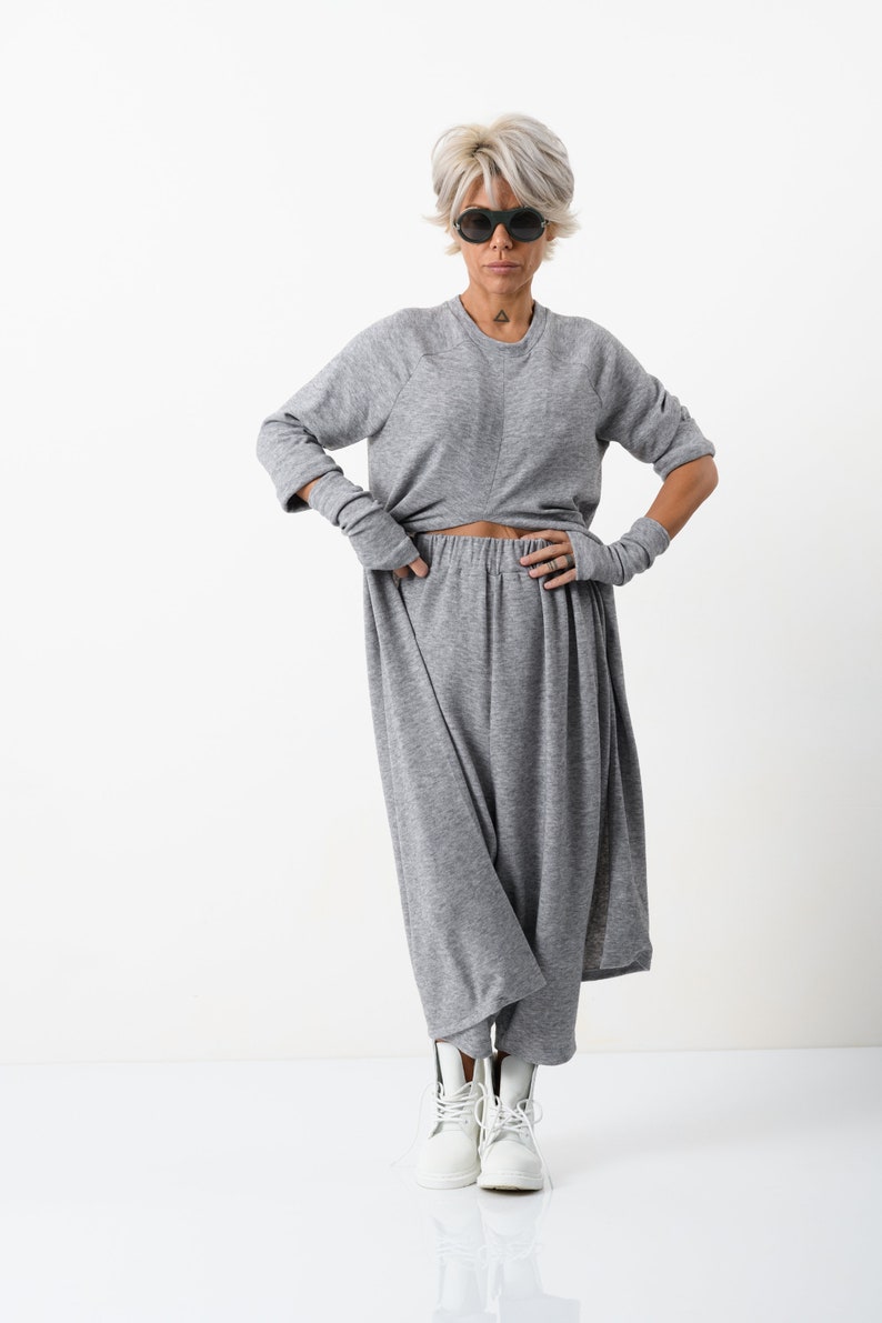 Three Pieces Set Grey Woman Casual Set Extravagant Clothing - Etsy