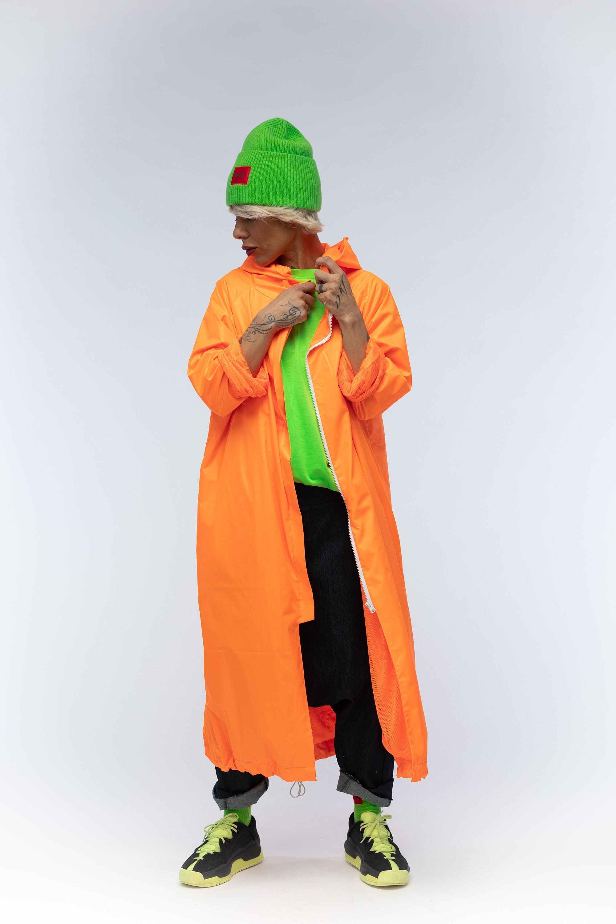 Neon Orange Jacket Long Oversized Jacket With Big Hoodie - Etsy