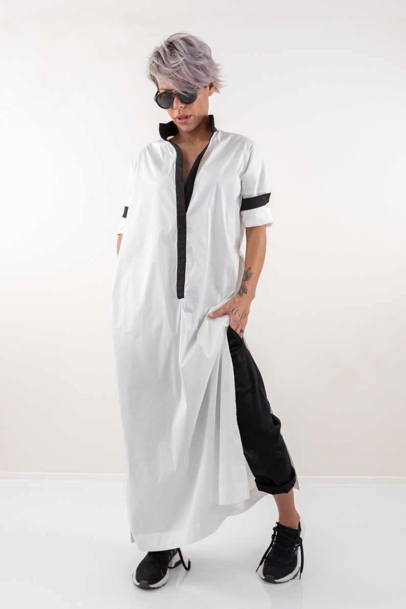 White Long Oversize Loose Shirt Summer Top Asymmetric Maxi Shirt