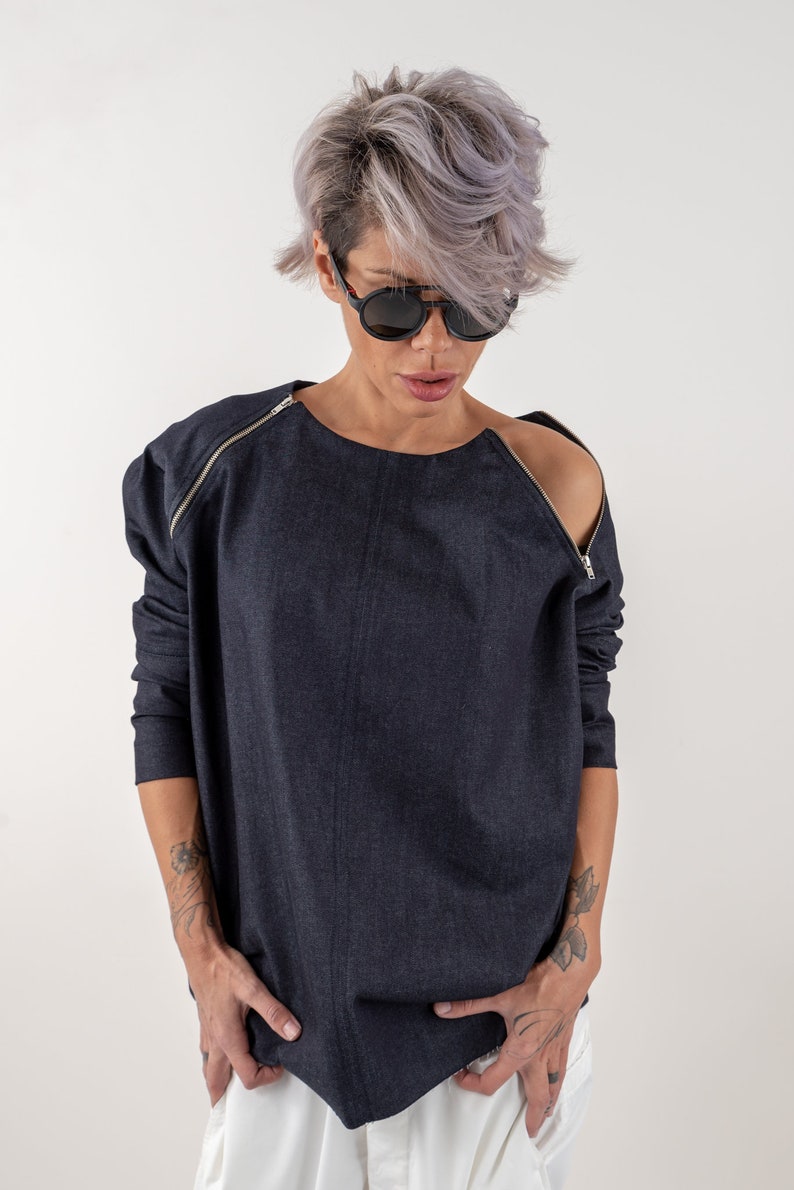 Denim Oversized Shirt Trendy Plus Size Clothing Denim Top Etsy