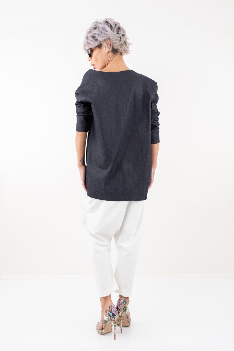 Denim Oversized Shirt Trendy Plus Size Clothing Denim Top Etsy