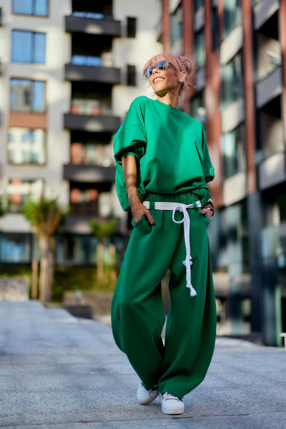 Green Oversized Sweat Set With Open Back - Etsy Israel