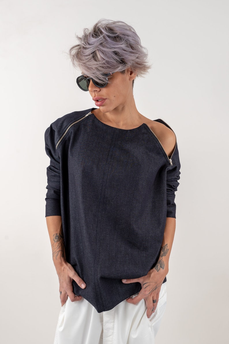 Denim Oversized Shirt Trendy Plus Size Clothing Women Denim Shirt Denim Top with Long Sleeves