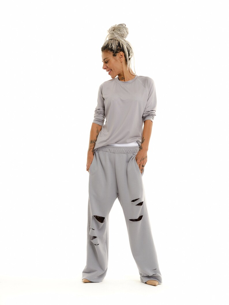 Grau Zerrissenes Sweatsuit Set Bild 9