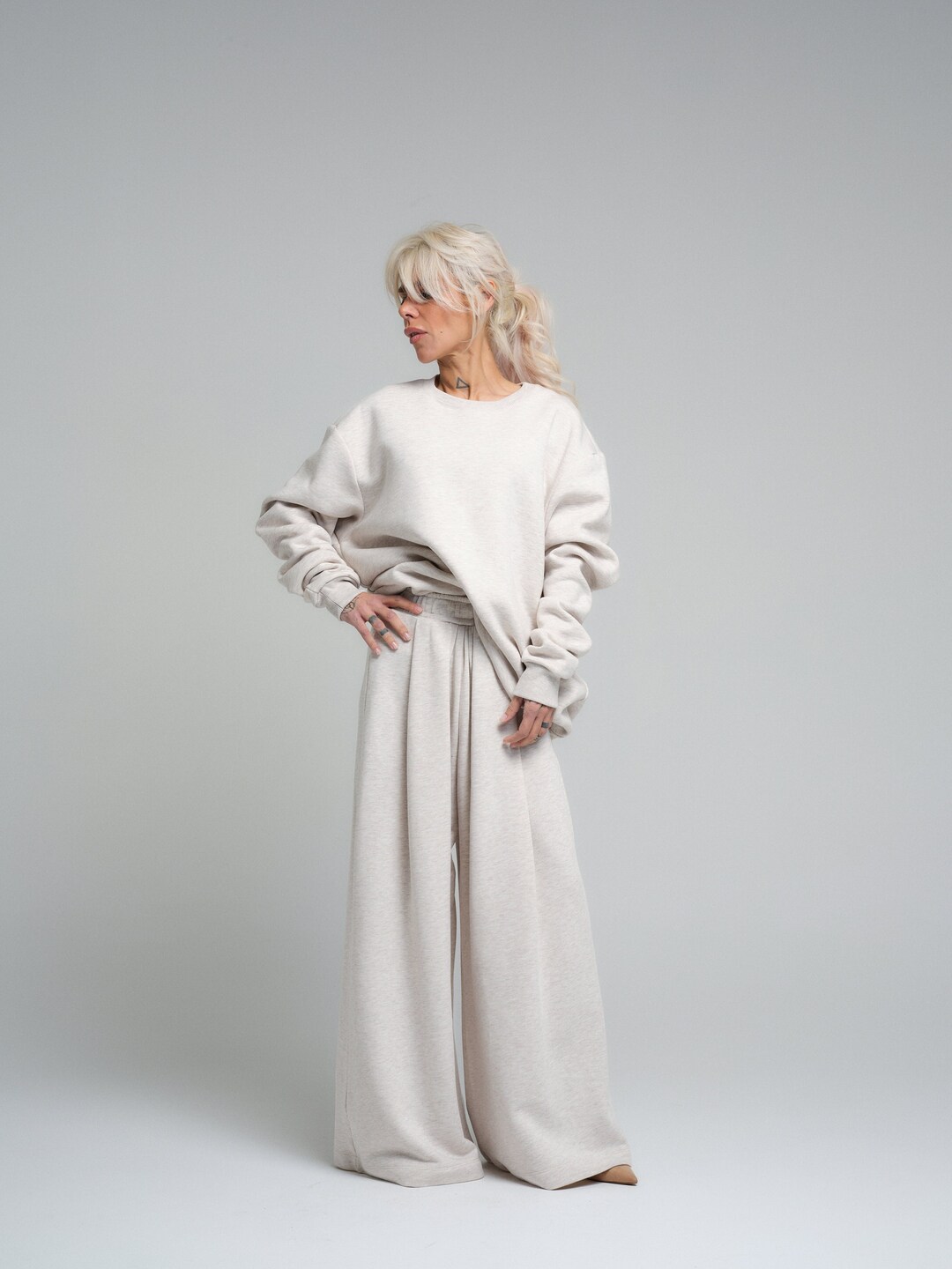 Ecru Paula Sweater & Natural Linen Pants Set