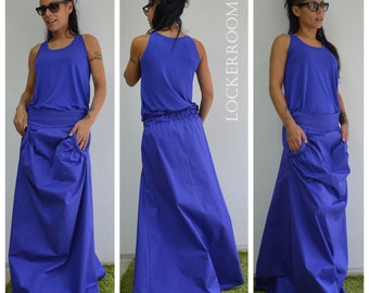 Maxi skirt, Long skirt, Blue skirt, A Line skirt, Skirt with pockets, Party skirt, Plus size Maxi skirt, Floor Length skirt, Boho skirt