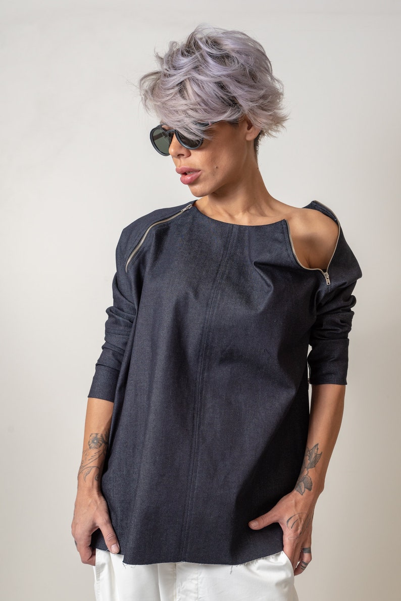 Denim Oversized Shirt Trendy Plus Size Clothing Women Denim Shirt Denim Top with Long Sleeves