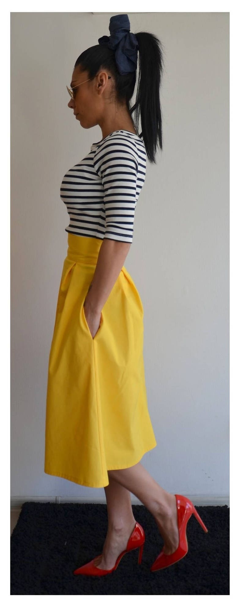 Red Skirt With Pockets Loose Midi Skirt Loose Cotton Skirt Etsy