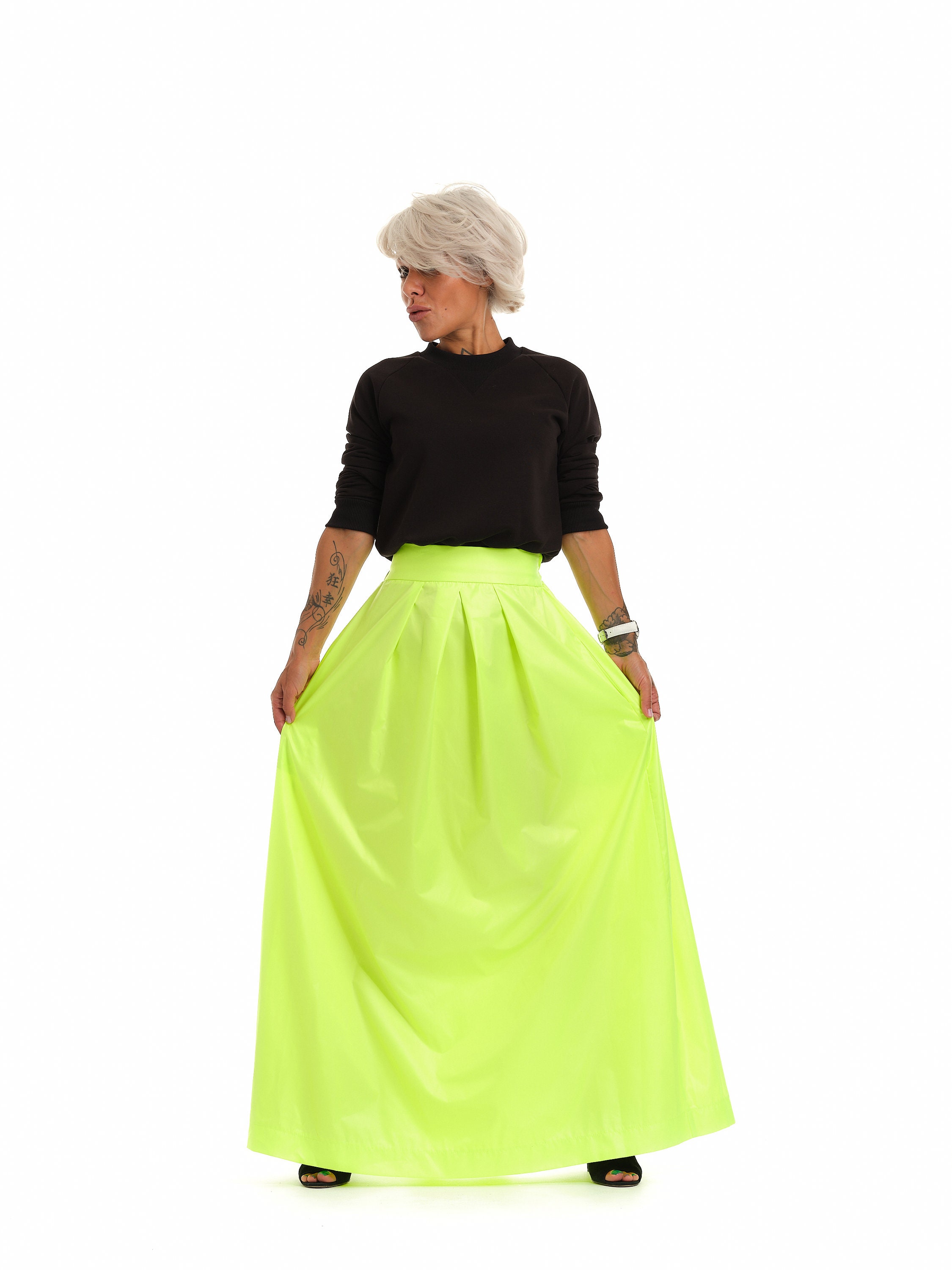 Woman Neon Green Maxi Skirt Etsy