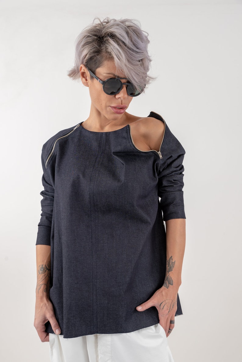 Denim Oversized Shirt Trendy Plus Size Clothing Denim Top Etsy