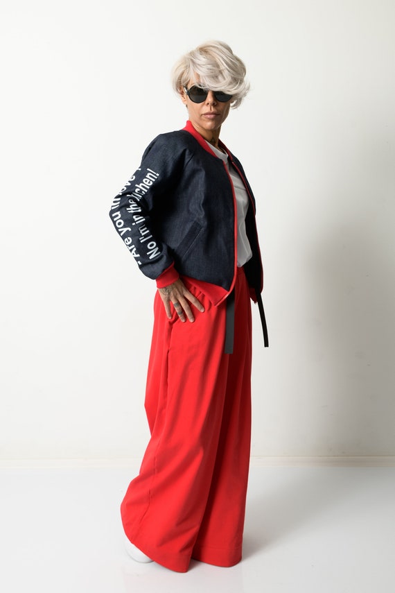 Red Jogging Pants Wide Leg Pants Sweat 