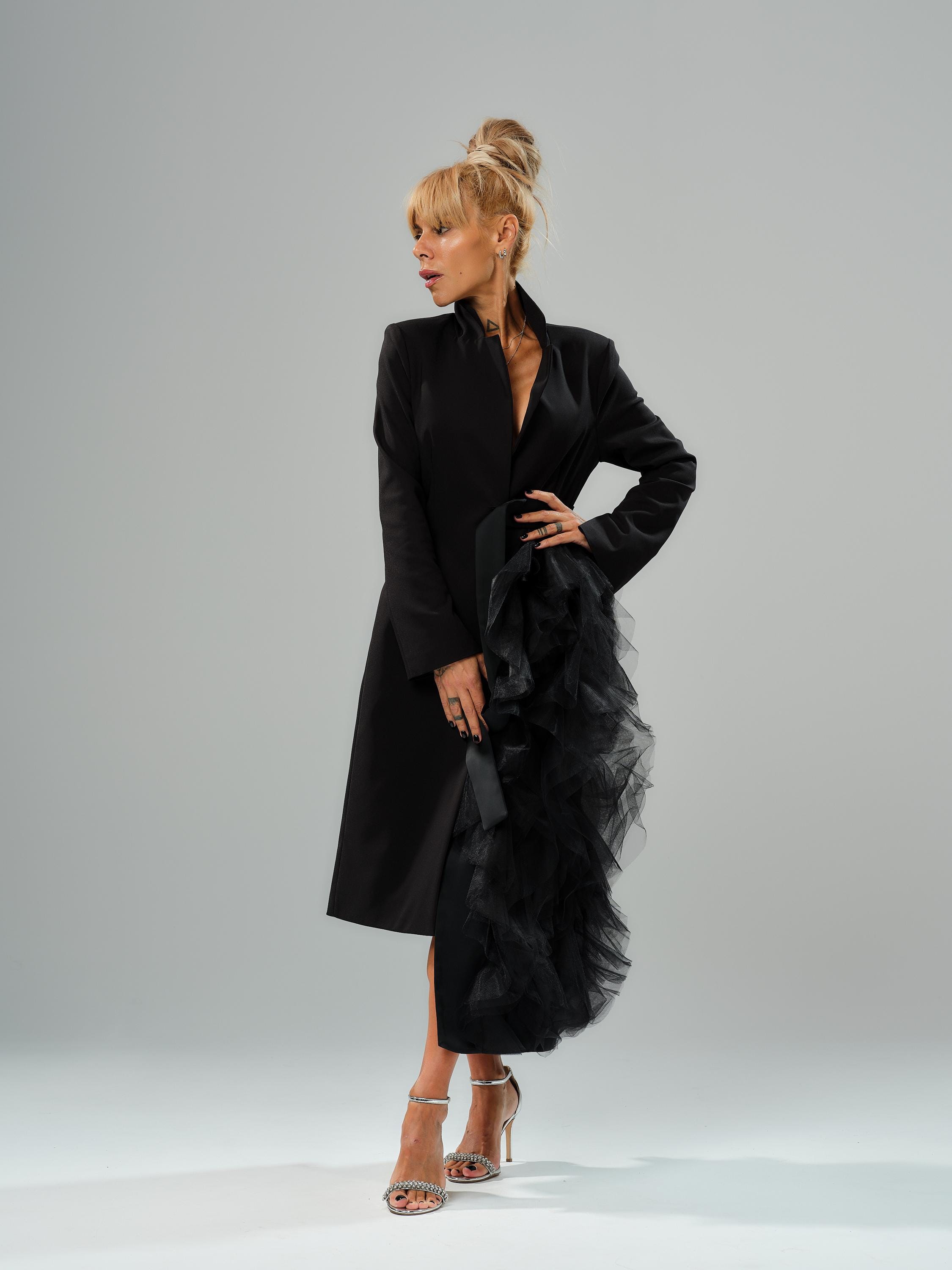 Black Tulle Detail Blazer - Etsy