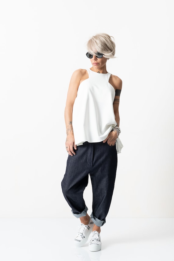 Witte tanktop zomertop mouwloze top Etsy Nederland