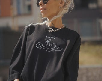 Black Oversized “I’m Fine” Graphic T-Shirt