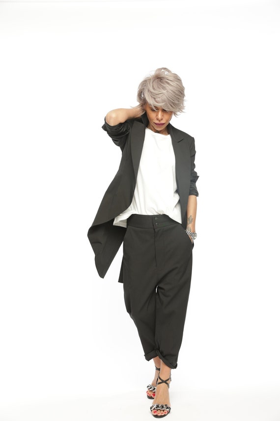 Black trousers with side pockets hot sale