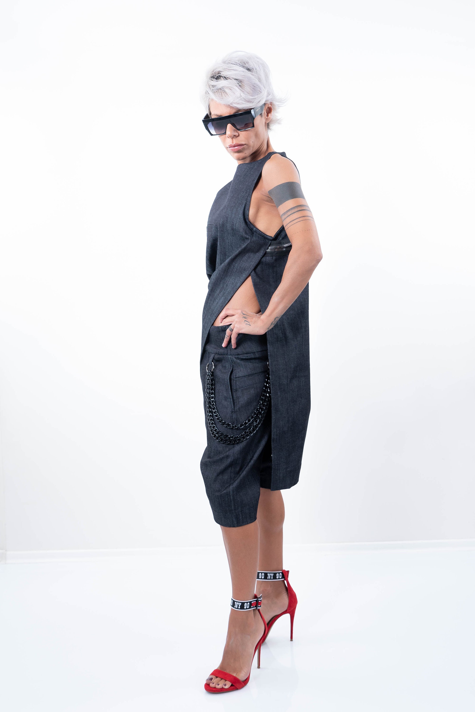 DENIM LOOSE BOTTOM CASUAL DROP CROTCH PANTS