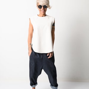 DENIM HAREM LOW CROTCH PANTS