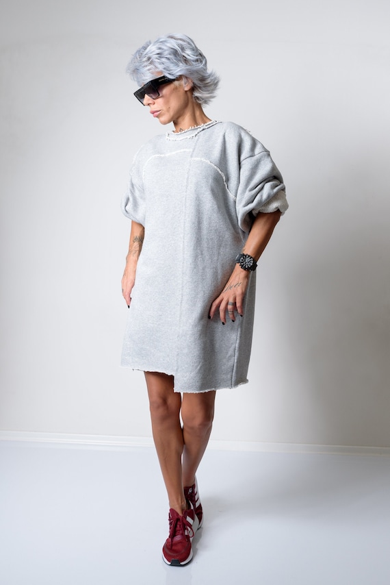 grey oversized sweater dress New fashion Oversized Long midi turtleneck Knit sweater dress Light Grey XS/S