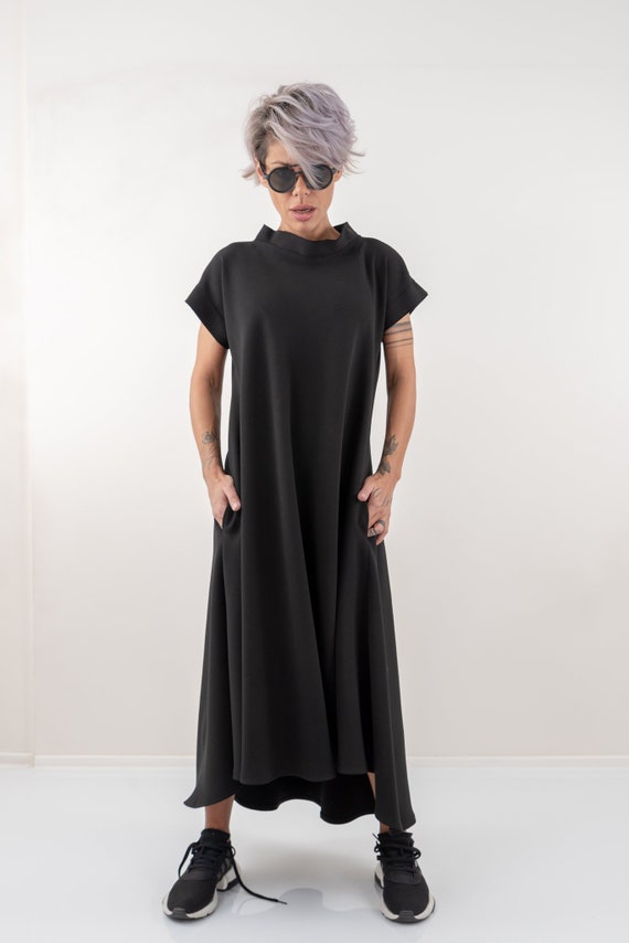 Black Kaftan Dress Autumn Winter Maxi Dress Side Pockets | Etsy